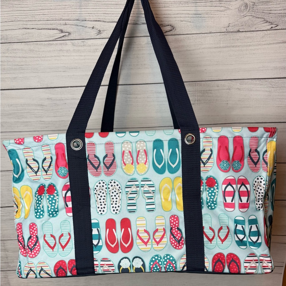 New Thirty-One Deluxe Large Flip-Flop Pattern Tote Bag Beach Lake Camping NIP